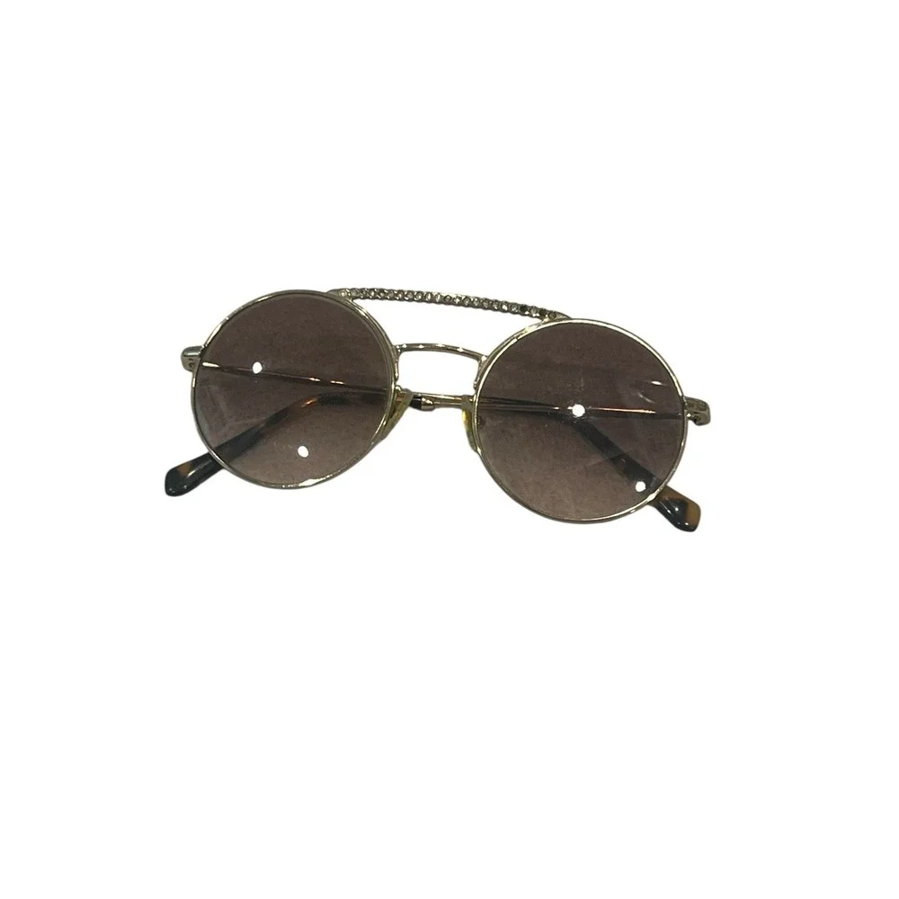 Miu Miu by Prada Round Crystal Brow Tinted Gold Brown Sunglasses SMU 52V ZVN-QZ9
